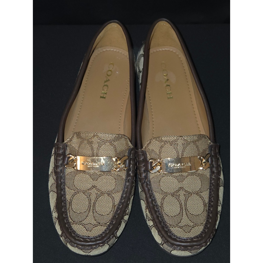 COACH Olive Monogram Canvas Leather Trim Horsebit Loafers Women's Size 8.5B - Picture 2 of 12